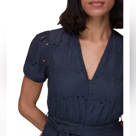 NWOT Whistles Zoe Eyelet Jumpsuit Navy Blue Front Zip Sz Small $279 - Picture 3 of 12